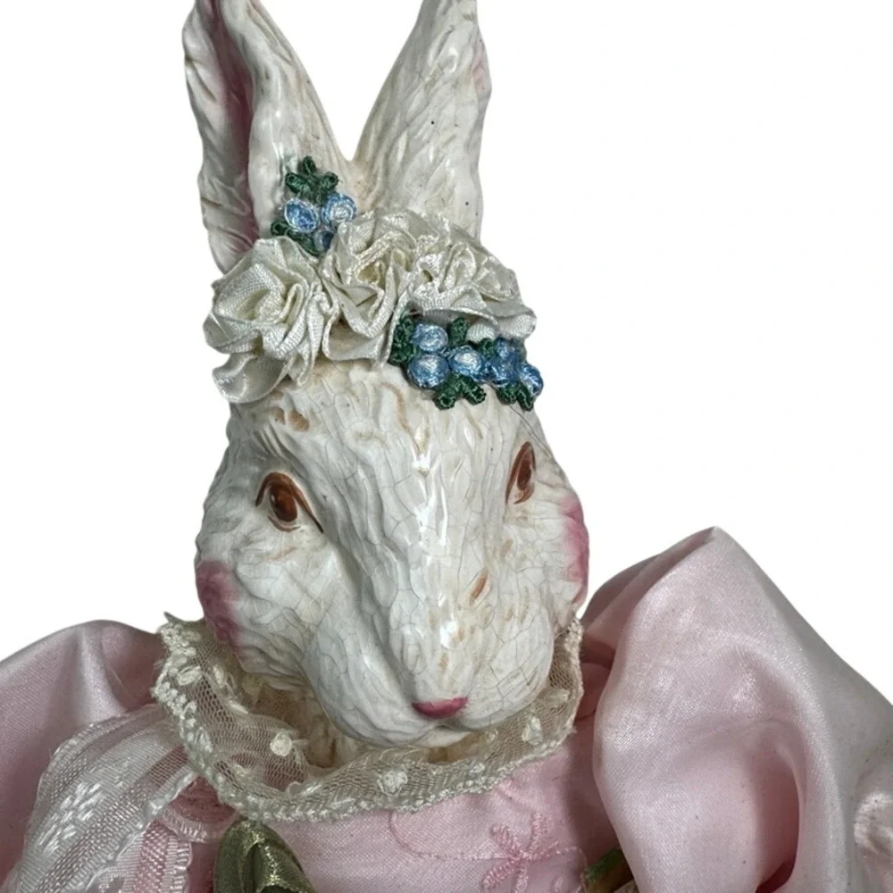 Dept 56 Easter Bunny Rabbit Doll Pink Satin Victorian Dress Floral Lace 18